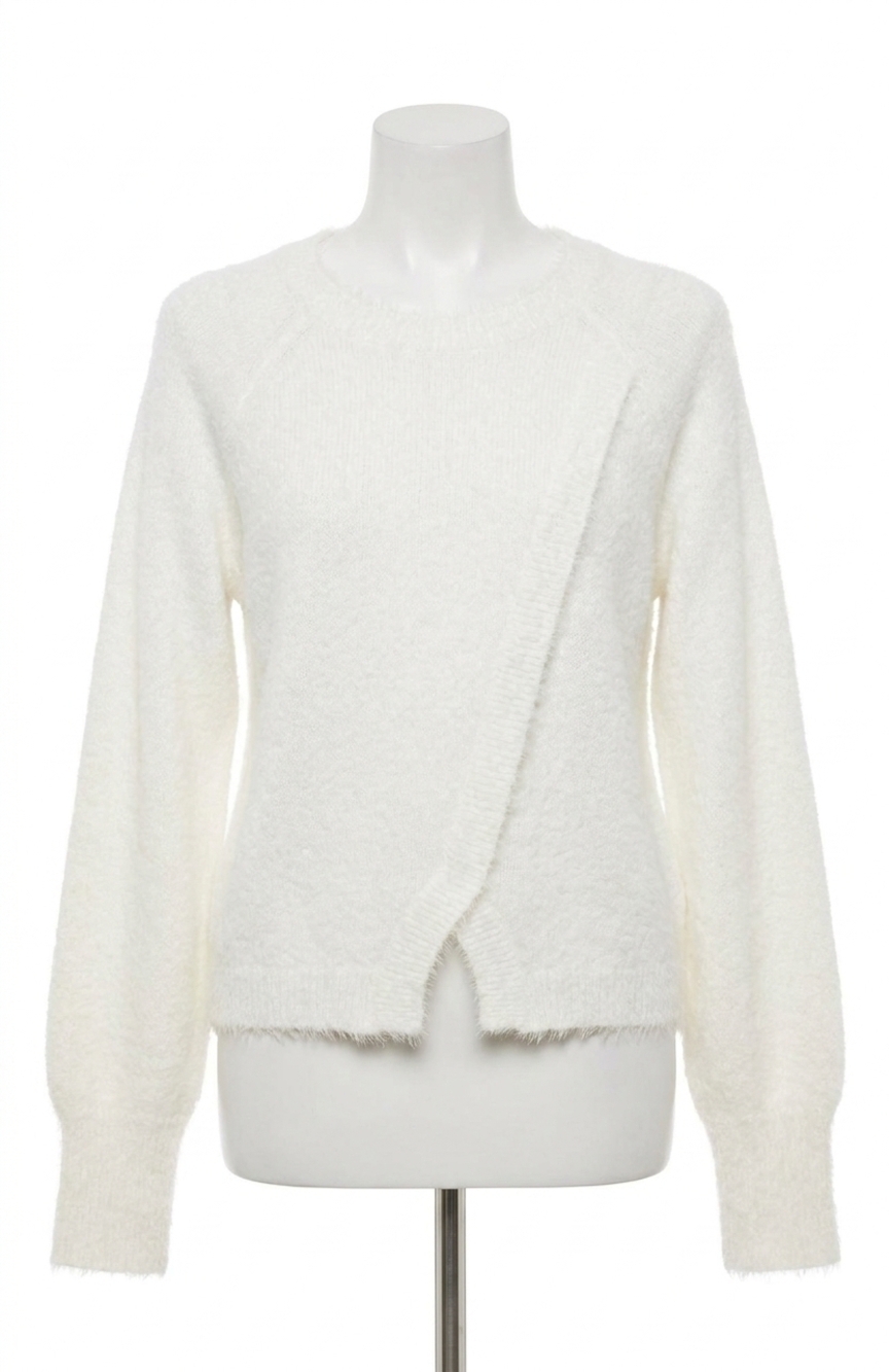 NEW BOBI diagnal placket raglan sweater in soft white